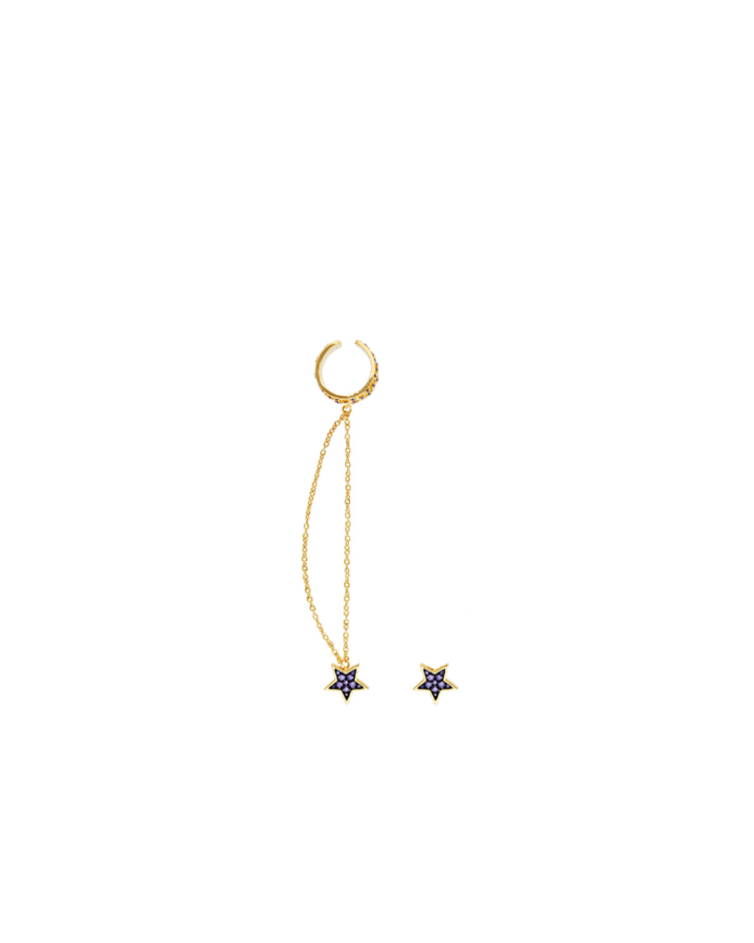 Chain Mimosa Stud with Ear Cuff