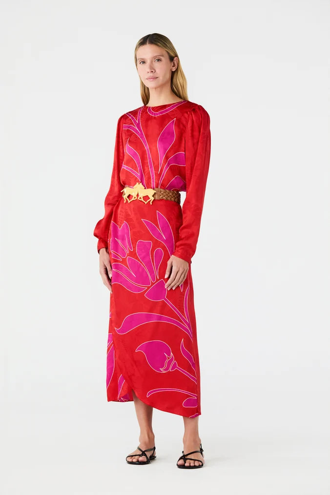Amaime Silk Jacquard Midi Skirt