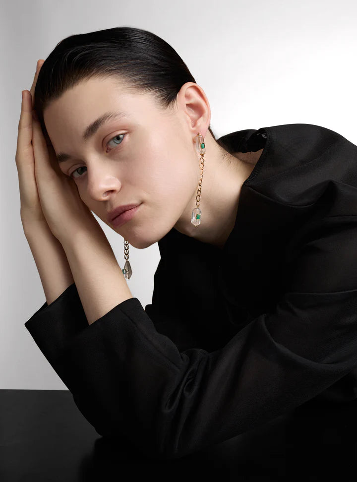 Veta Long Emerald Earrings