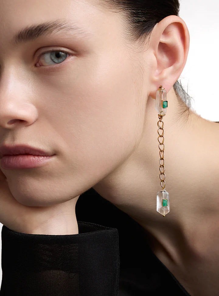 Veta Long Emerald Earrings