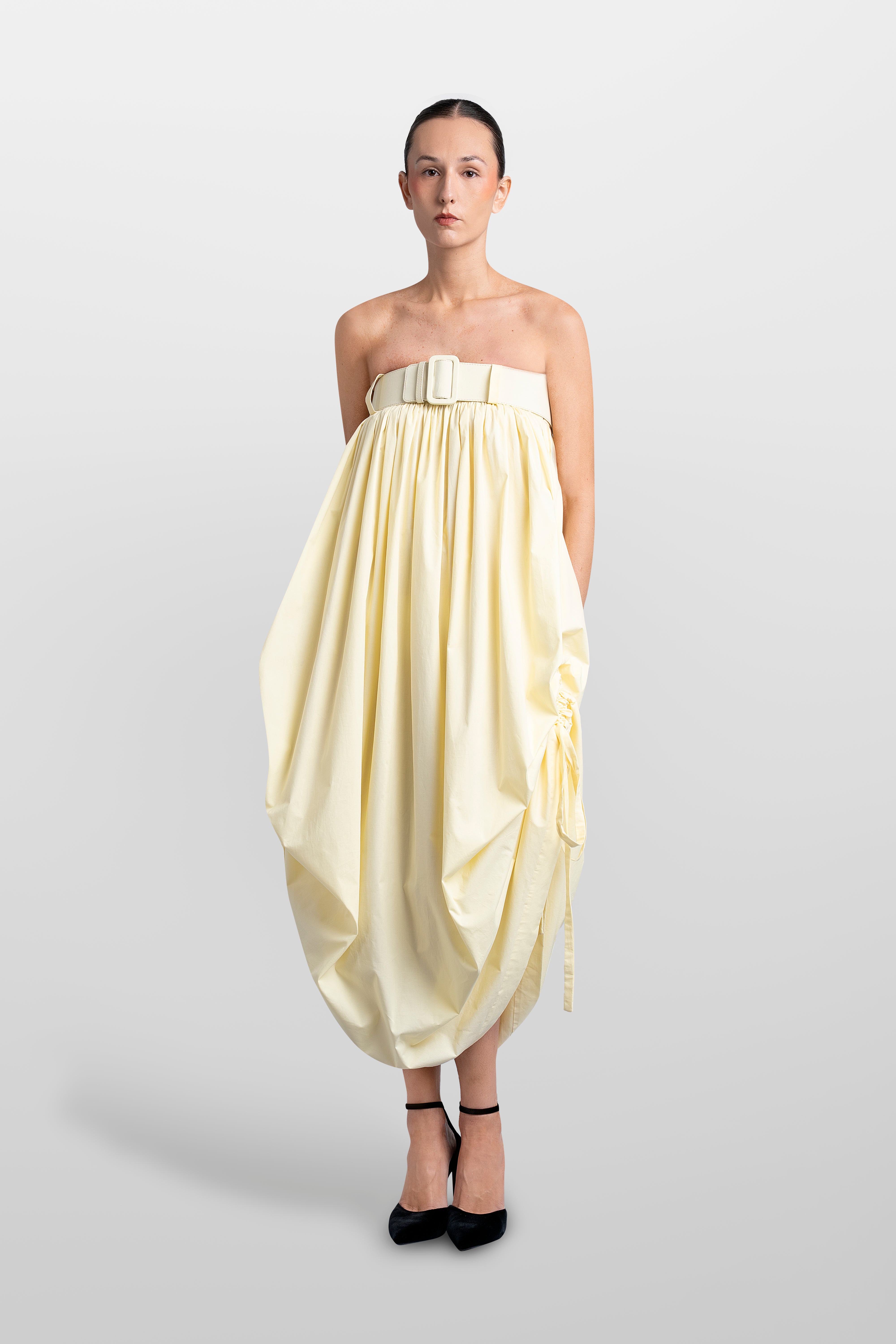 Poplin Ballon Long Dress With Belt