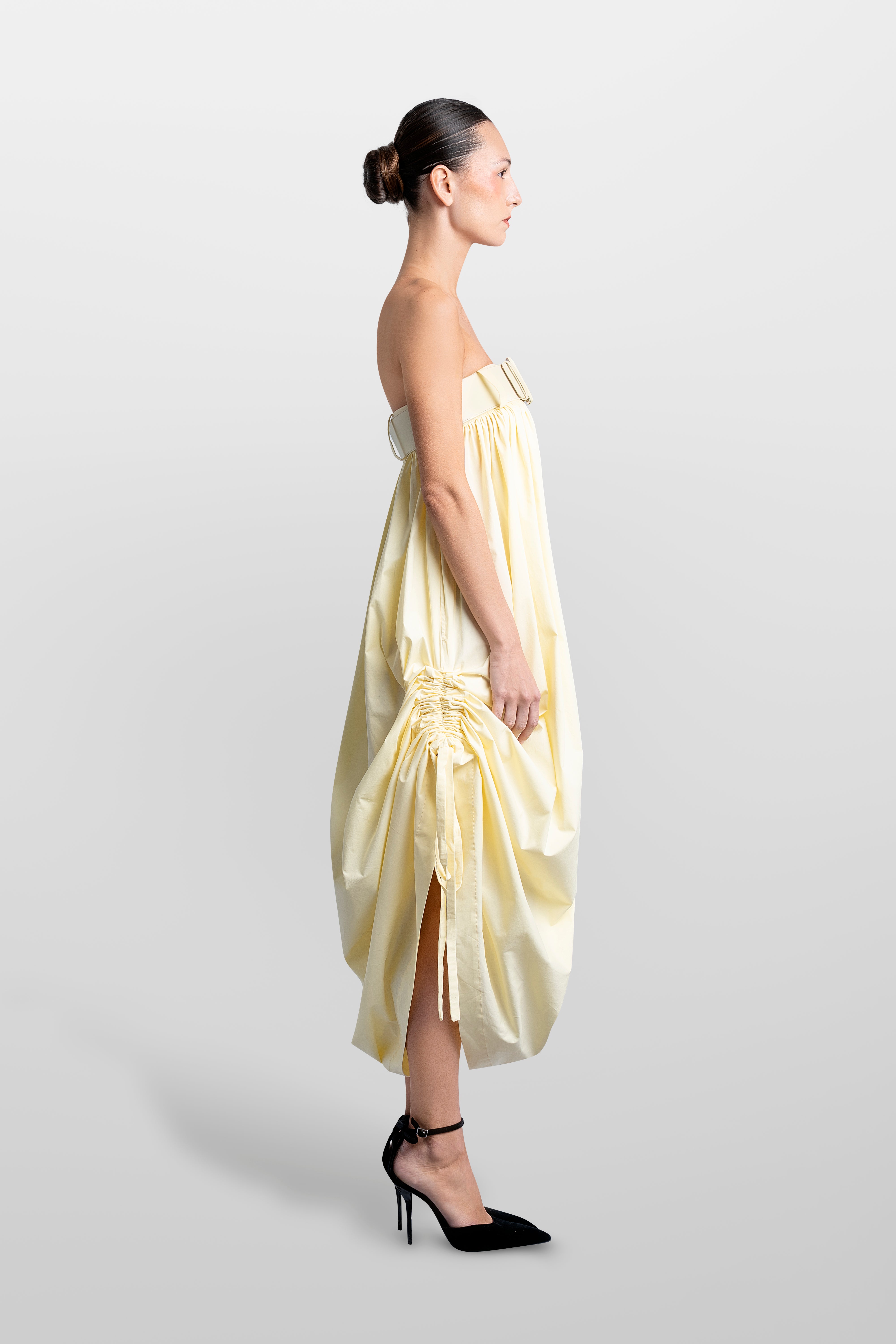 Poplin Ballon Long Dress With Belt