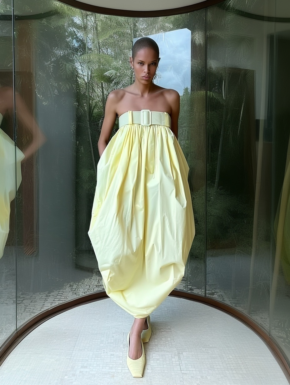 Poplin Ballon Long Dress With Belt