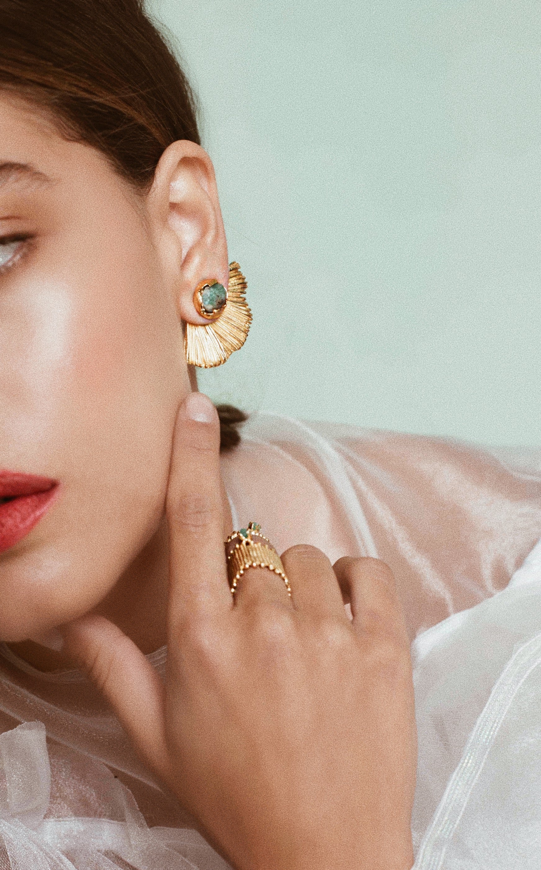 Vertical Emerald Wave Earrings