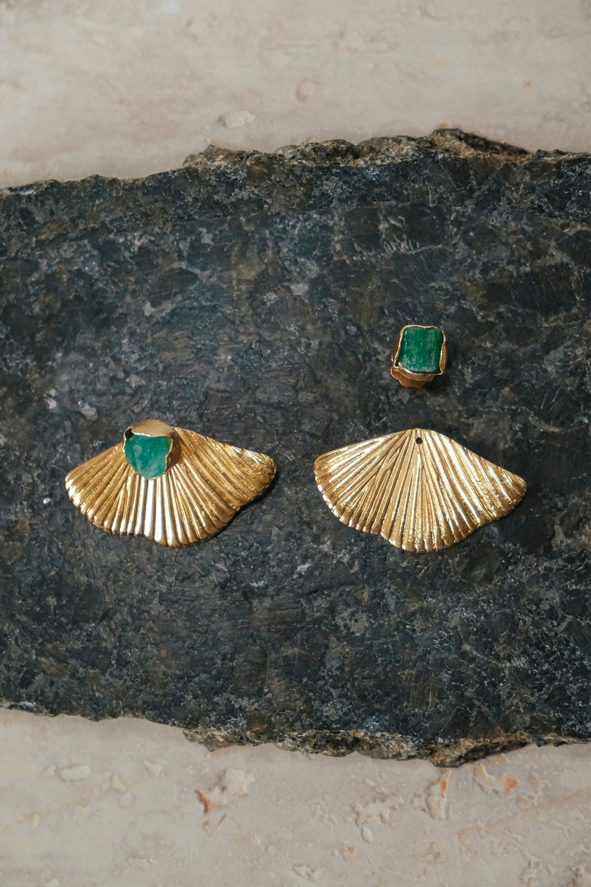 Vertical Emerald Wave Earrings