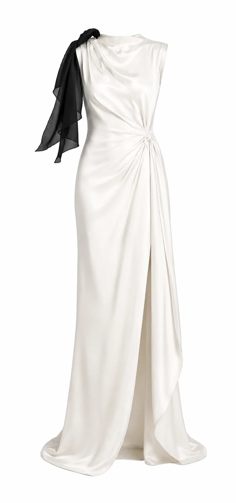 Vestido Blanco Con Lazo De Organza