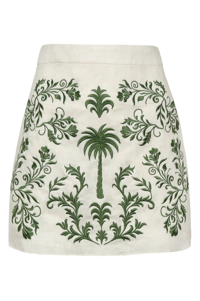 Carmelita Embroidered Linen Mini Skirt