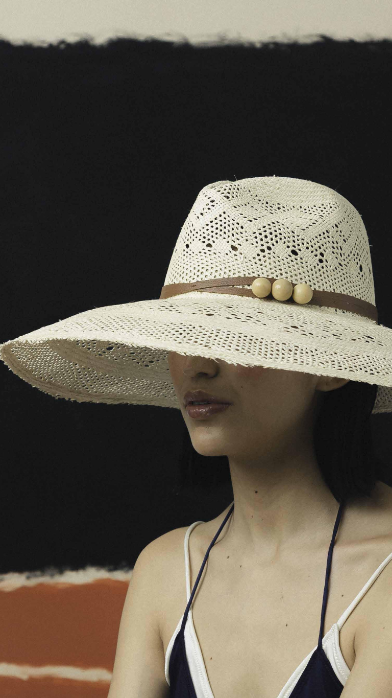 Frayed Open Weave Panama Hat Extra Long Brim with Leather Braid