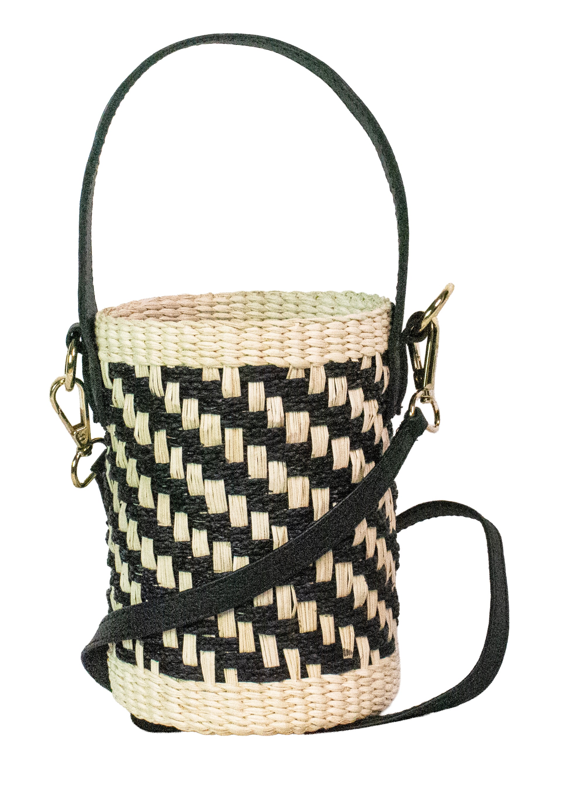 Two Tone Thick Weave Bucket with Cross Body Strap