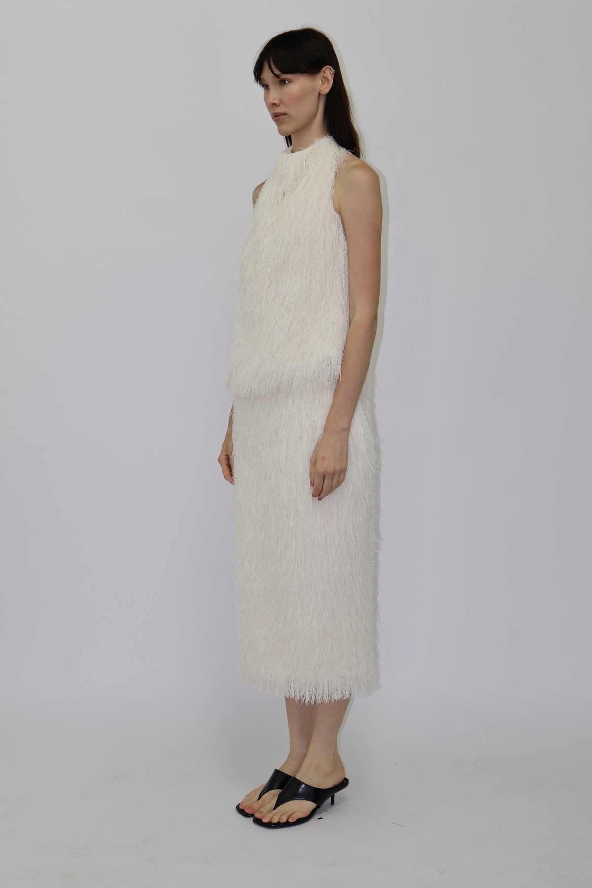 Laura Fringe Midi Skirt in Ivory