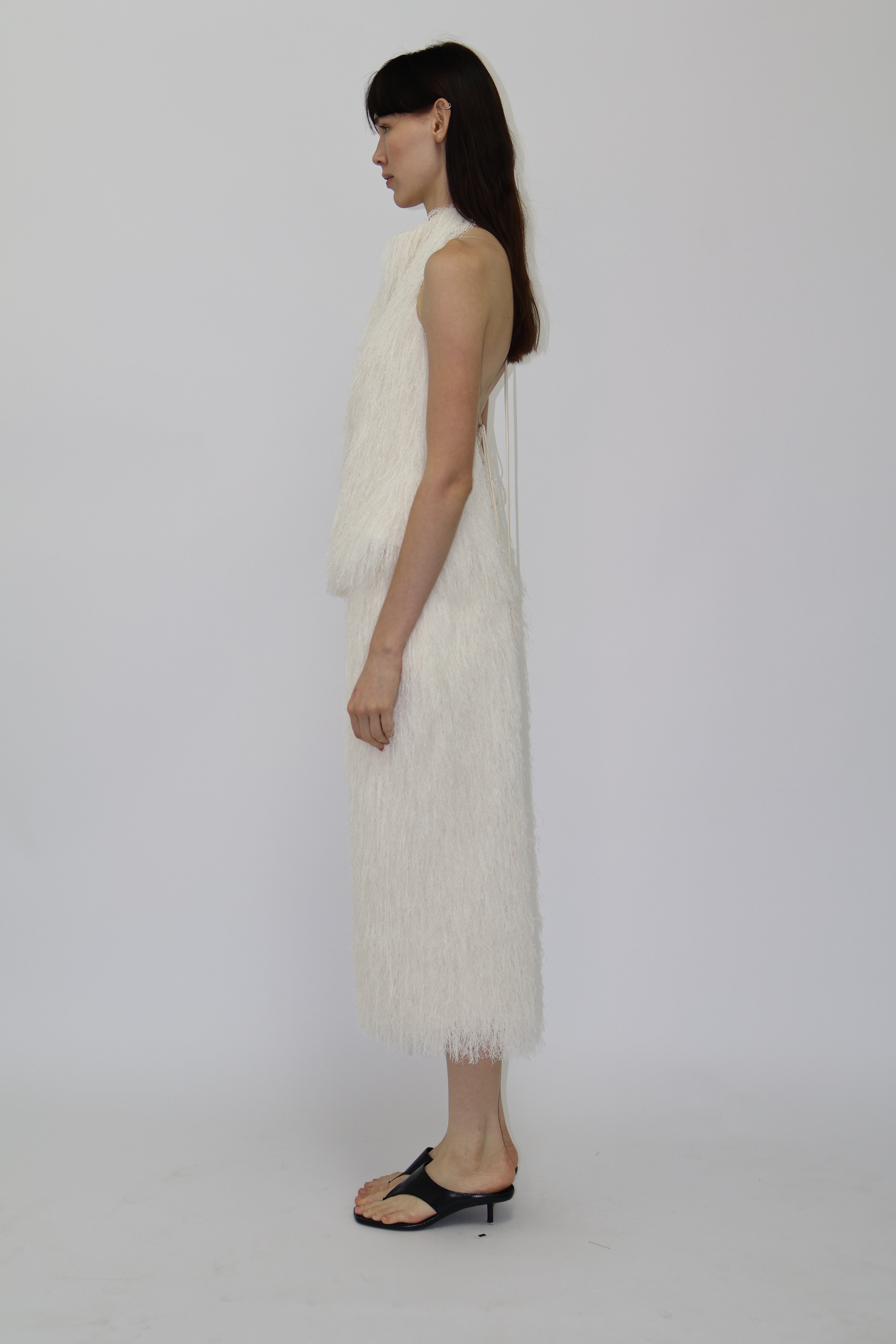 Laura Fringe Midi Skirt in Ivory