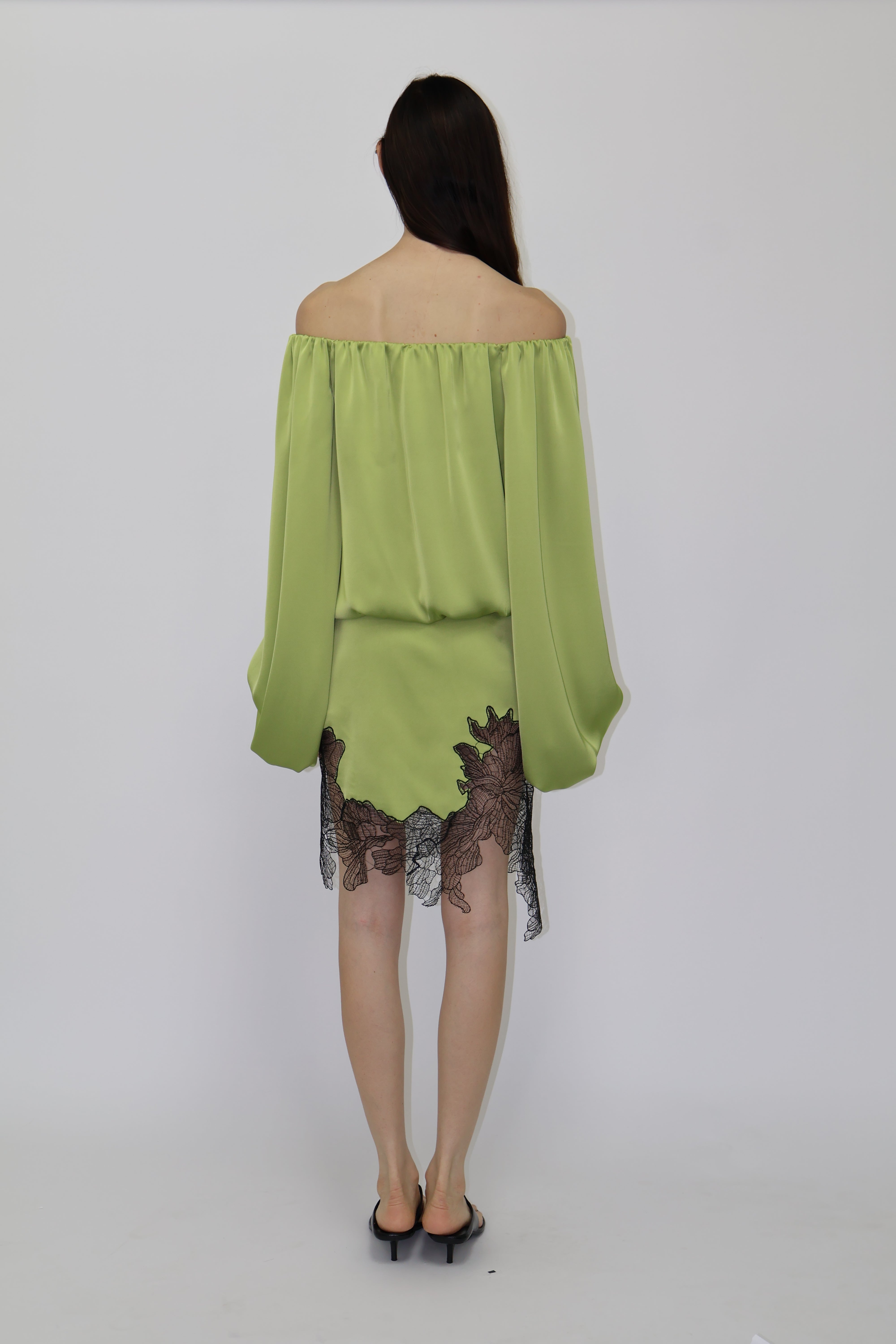 Winnie Satin Mini Skrit  in Green