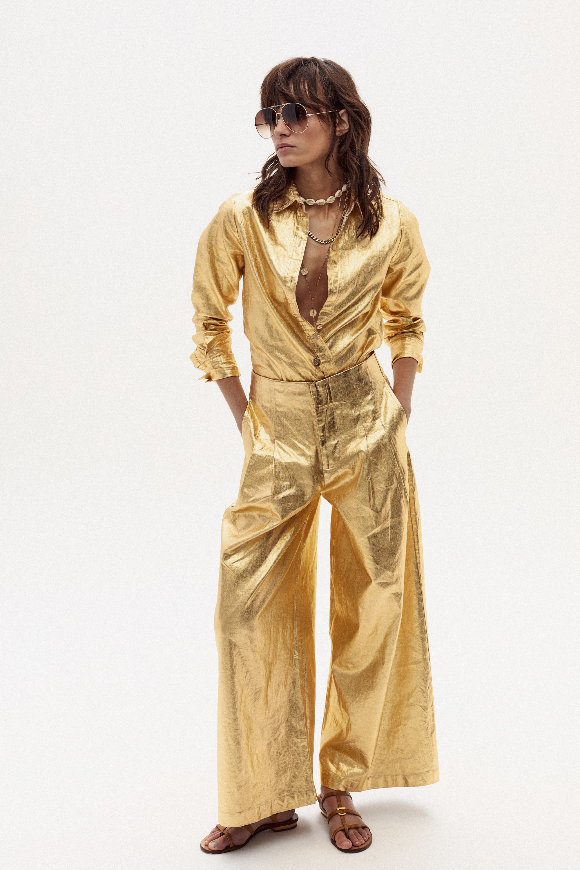 Culotte Metallic Linen Pants