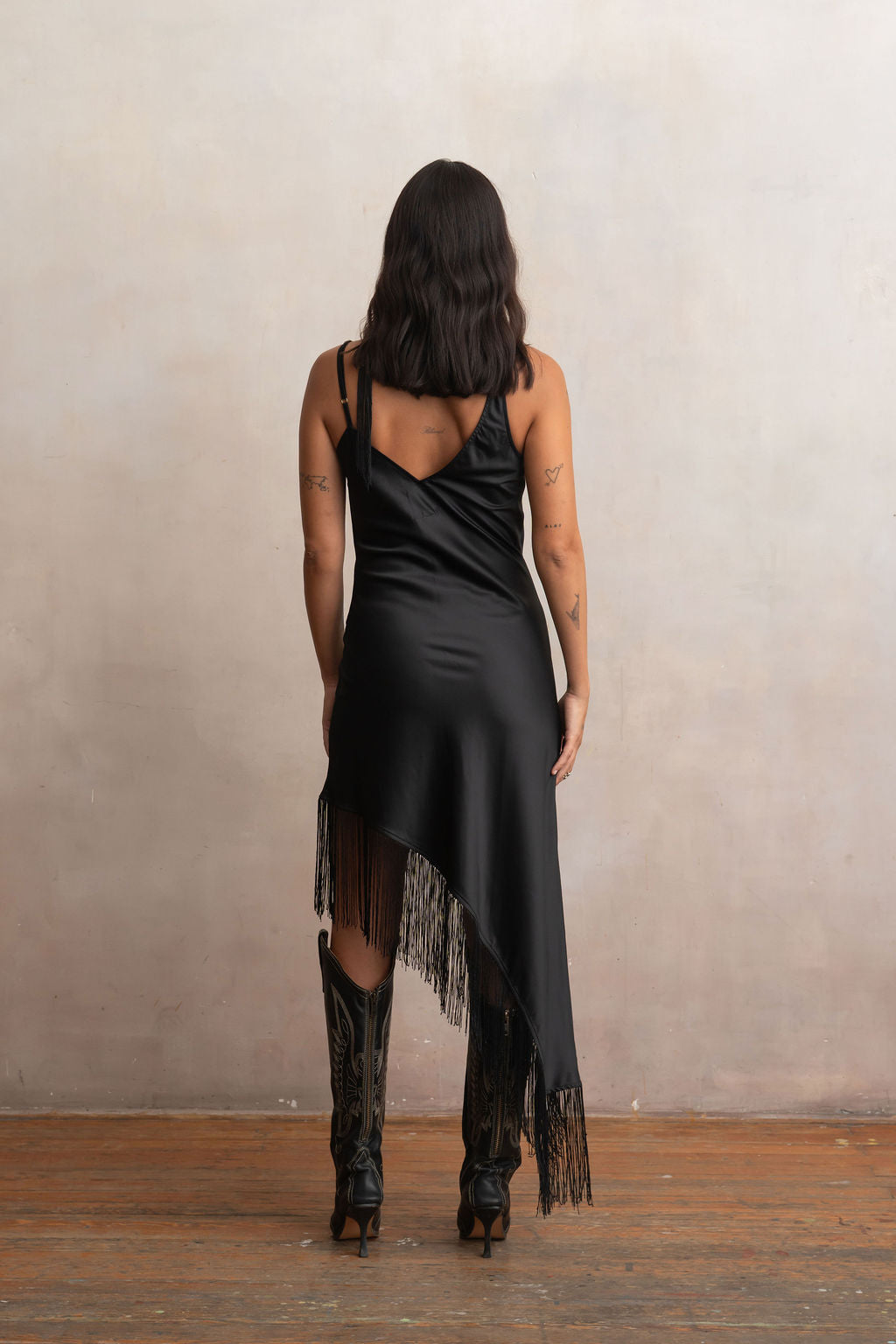Fringe Slipdress Black