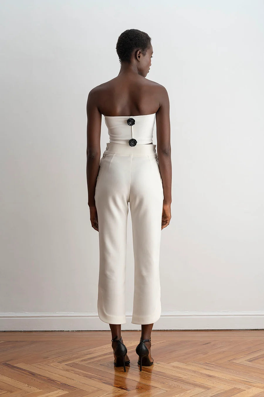 Pantalón Capri Talle Alto Blanco Roto